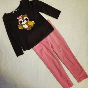 H&M Black Top and Pink Pants Set with Owl Design